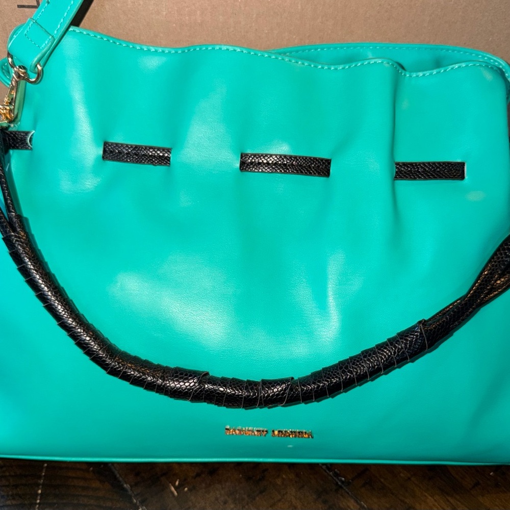 Badgley Mischka Teal Shoulder Bag with Black Trim